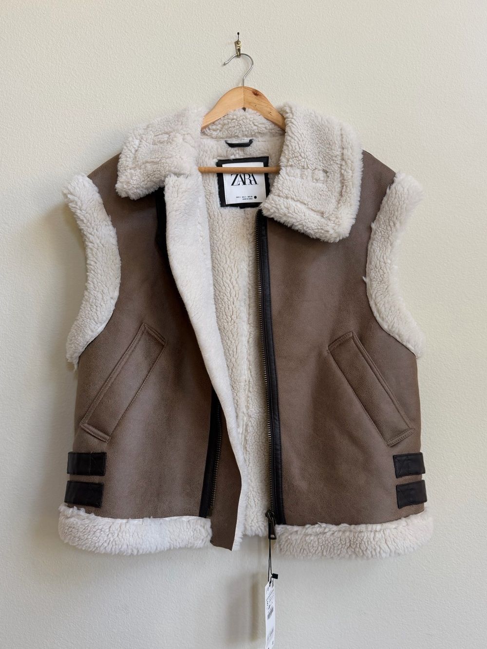 Zara Women's Double Faced Faux Shearling Vest Brown S NWT